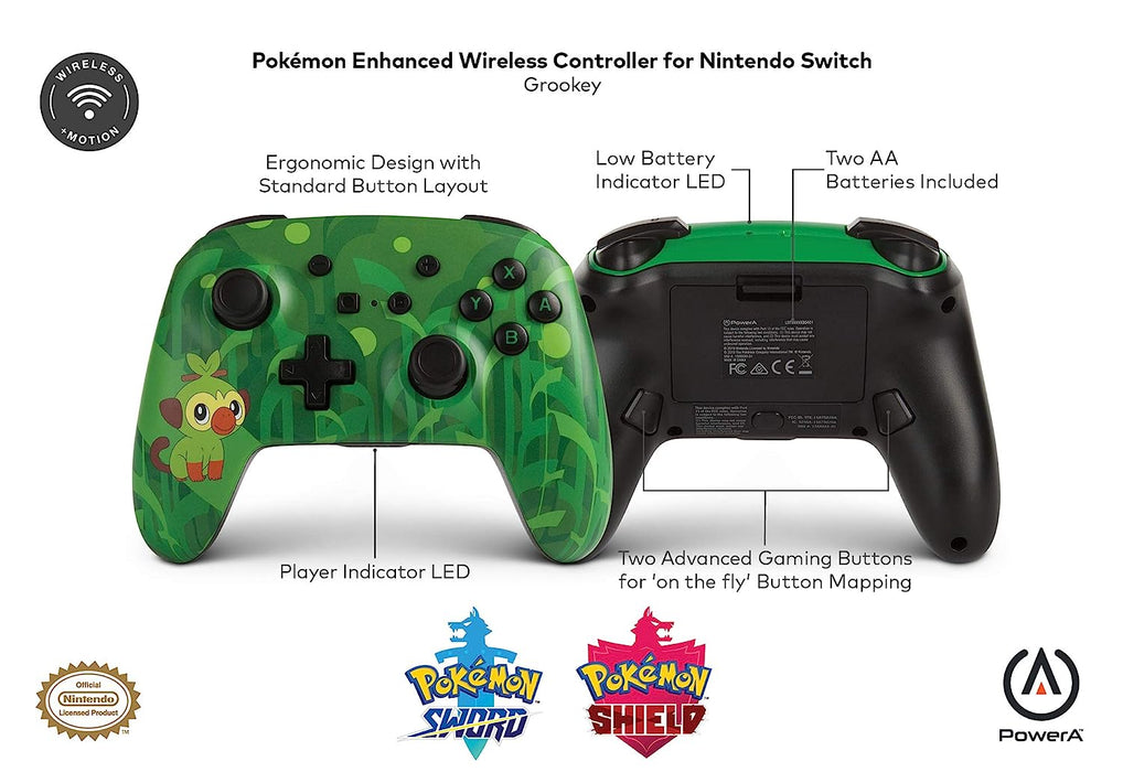 PowerA Enhanced Wireless Controller, Pokemon Grookey - Nintendo Switch