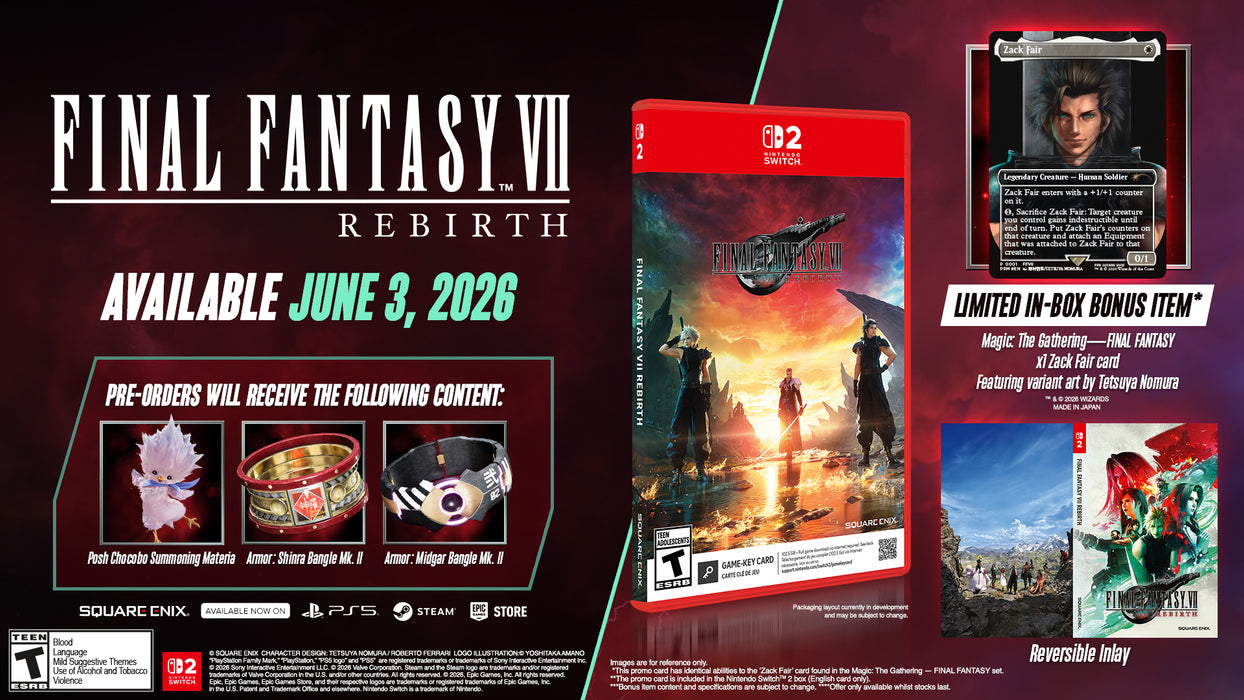 FINAL FANTASY VII REBIRTH Day One Edition [Game-Key Card] (+ Exclusive Magic: The Gathering—FINAL FANTASY Promo Card) - Nintendo Switch 2 (PRE-ORDER)