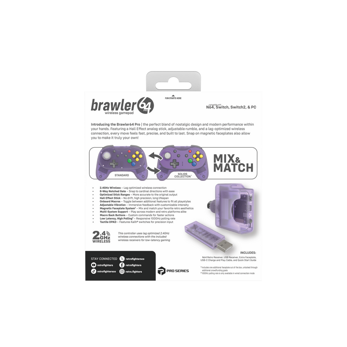 Brawler64 N64 Pro Series Wireless Controller [Atomic Purple] - N64 / Switch / Switch 2 / PC (PRE-ORDER)