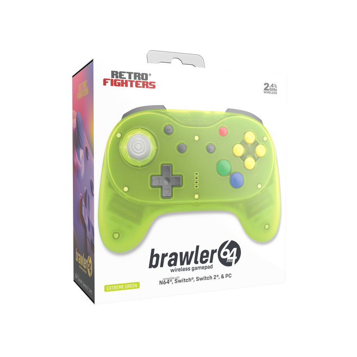 Brawler64 N64 Pro Series Wireless Controller [Extreme Green] - N64 / Switch / Switch 2 / PC (PRE-ORDER)