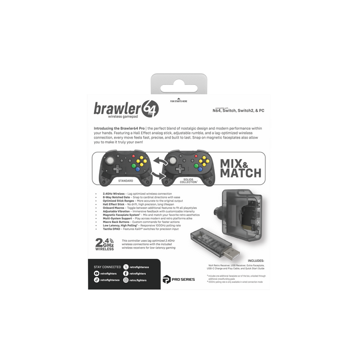 Brawler64 N64 Pro Series Wireless Controller [Smoke] - N64 / Switch / Switch 2 / PC (PRE-ORDER)