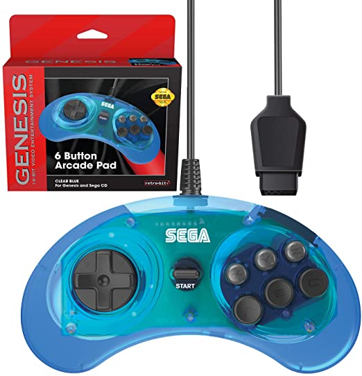 Retro-Bit Official Sega Genesis Clear Blue 6-Button Original Port Controller for Sega Genesis