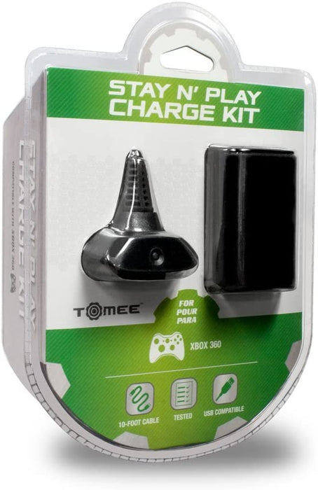 Xbox 360 Stay N Play Charge Kit (Black) - Tomee