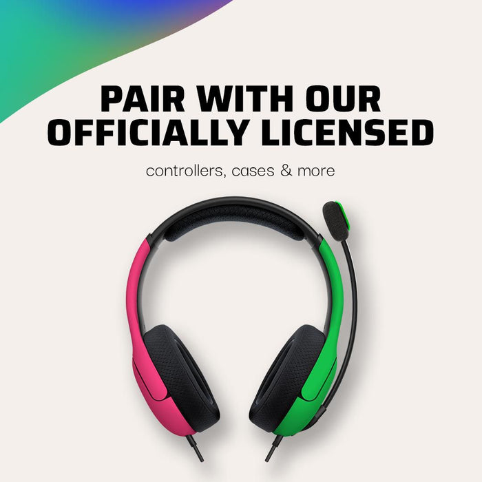 PDP GAMING LVL40 WIRED STEREO GAMING HEADSET WITH NOISE CANCELLING MICROPHONE: PINK & GREEN - SWITCH