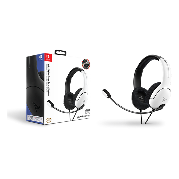 PDP GAMING LVL40 WIRED STEREO GAMING HEADSET WITH NOISE CANCELLING MICROPHONE:  BLACK & WHITE - SWITCH