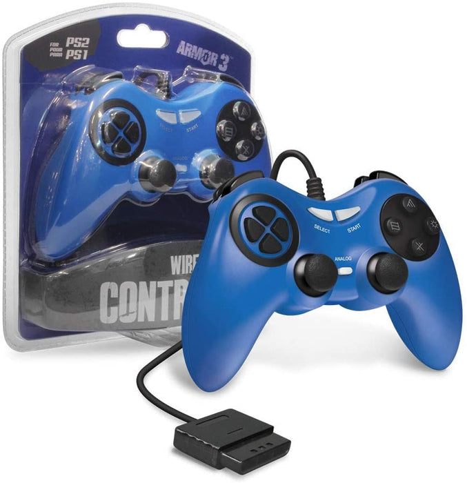 Armor3 Blue Wired PS2 Game Controller - PS2