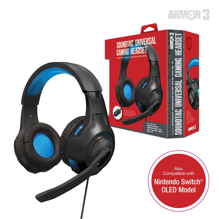 SoundTac Universal Gaming Headset For PS5™/Xbox Series X®/ Xbox Series S®/ Nintendo Switch®/ Nintendo Switch® Lite/ PS4®/ Xbox One®/ Wii U®/ PC/ Mac® (Blue) - Armor3